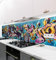 MyMaxxi Küchenrückwand Folie selbstklebend matt - einfache Montage ohne Bohren 0,4mm stark Versteift - Motiv Graffiti 1 60cm hoch - Spritzschutz Küche Klebefolie - Bunt Schrift 180 x 60cm