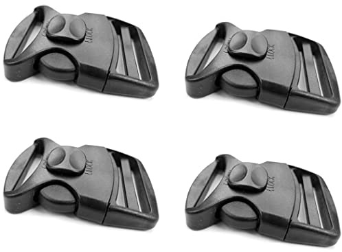 SolaDirect 4 x Side Release Buckles, Heavy-Duty with a Lock Slider, Black Plastic Buckles for 50 mm / 2 in Webbing Strap, Luggage Strap, Backpack Repair