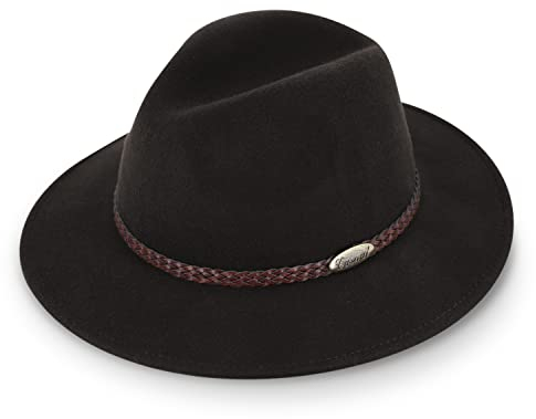 fiebig Casual Traveller Wollfilzhut | Crushable & Waterproof Rollhut mit geflochtener Lederbandgarnitur (62-XXL, Braun)