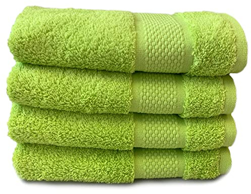 Sue Rossi Organic Turkish Cotton Guest Towels Set Of 4, Kitchen Or Bathroom Pack, Size 30cm x 50cm, Soft, Fluffy & Absorbent 600gsm Towel (Lime Green, 4)