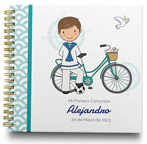 P ONEPERSONAL Libro de Firmas Comunión Niño Personalizado - Libro de Firmas Tamaño 25 x 21 cm. Libro de Comunión con 60 Páginas impresas a color. ONEPERSONAL (Libro de firmas niño s)