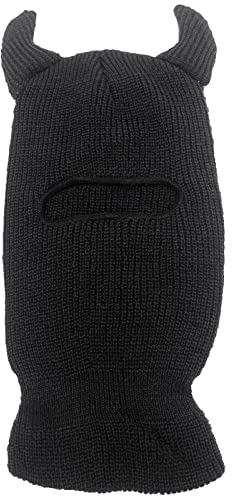 Gift girl Schwarze 1 Loch Skimaske mit Hörnern Strick Sturmhaube für Halloween Winter Thermohut Vollgesichtsbedeckung Gesichtsmaske Outdoor, Schwarz , M/L