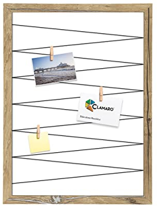 CLAMARO 'Collage Flex' Fotohalter 50x70 cm | Eiche Altholz Silber | Bilderrahmen Fotorahmen Collage mit Gummibändern und Foto Holzklammern | Ideal als Galerie für Fotos oder Postkarten