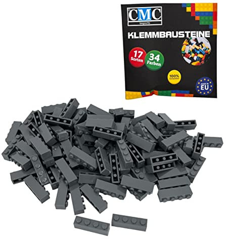 CMC imports 200 Klemmbausteine Bausteine Grundbausteine 1x4 Noppen Kompatibel 4 Noppen Bricks 34 vers. Farben (851 - Dunkel Grau)