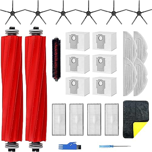 26 Stück Ersatzteile Set für Roborock S7 MaxV Ultra/S7 Max Ultra/S7 Pro Ultra: 2 Hauptbürste, 1 Selbstreinigende Bürste, 4 Wischtücher, 6 Seitenbürsten, 4 HEPA Filter, 6 Staubbeutel, 1 Putztuch