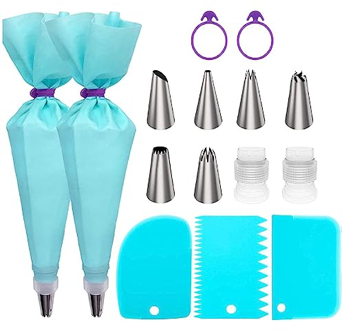 Tadipri 15 Poches a Douille Ensemble Douilles Patisserie Adaptateur DIY Poche Douille Patisserie Kit pour Décoration Parfaite Vos Cupcake et Muffins Gâteaux