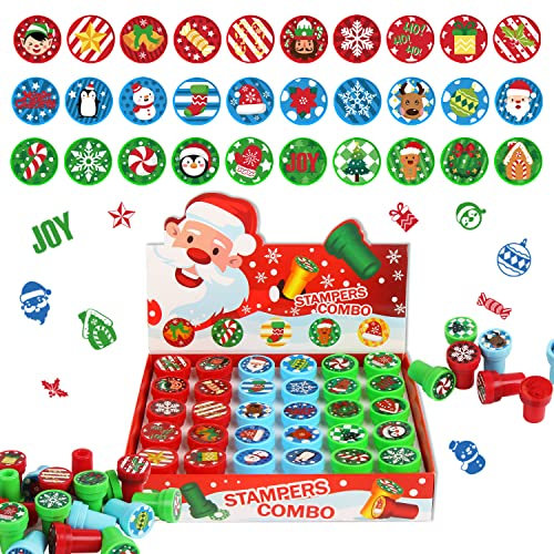 DERAYEE 30 Stück Selbstfärbend Stempelset Weihnachten Stempel Bunt Weihnachtsstempel Sticker für Kinder Weihnachten Brief Dekoration