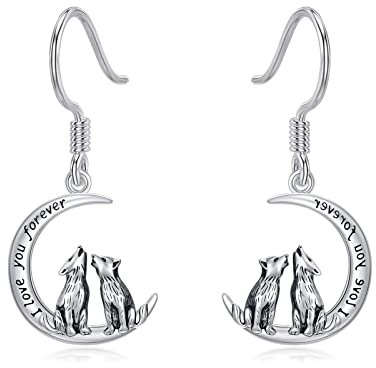 Wolf Ohrringe 925er-Sterlingsilber Wölfe baumelnde Ohrringe hypoallergener Wolf Schmuck Geschenke für Frauen Damen Mädchen