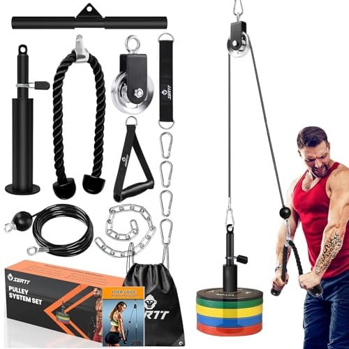 SERTT LAT Pulldown Pulley System Gym, Upgraded LAT and Lift Cable Machine Attachments with Triceps Pull Down, Biceps Curl, Back, Forearm, Shoulder, Arm Workouts - Home Gym Add On Equipment