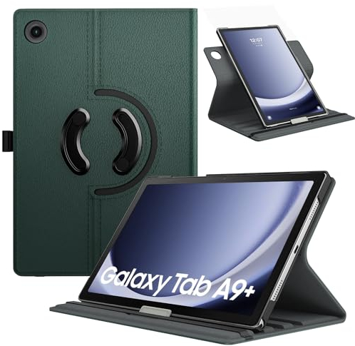 TiMOVO Rotating Case for Samsung Galaxy Tab A9+/A9 Plus 11 Inch 2023, 90 Degree Rotating Stand Cover, Support Auto Wake Sleep for Galaxy Tab A9+ Tablet SM-X210/X216/X218, Midnight Green