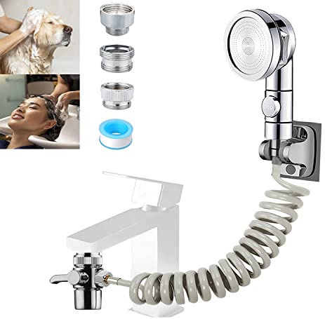 AWXYG Pulvérisateur d'évier pour robinet, cuisine, salle de bain, pommeau de douche à main avec tuyau flexible, aérateur de robinet et valve de dérivation, pour laver les poils d'animaux domestiques