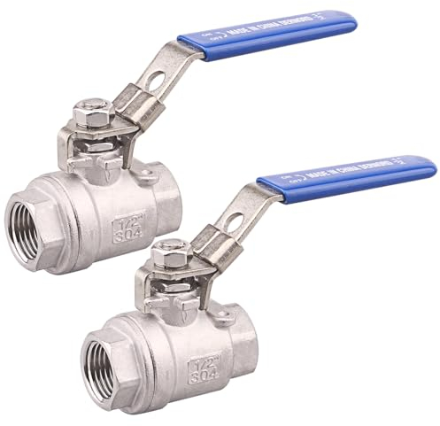 DERNORD Kugelhahn aus Edelstahl 304, voller Anschluss, strapazierfähig, für WOG mit Verriegelungsvorrichtung (1,27 cm NPT), 2 Stück