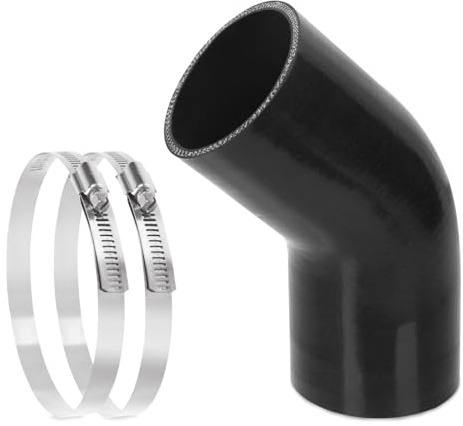 Glarks Tuyau coudé en silicone à 45 degrés, diamètre intérieur 76 mm, longueur 210 mm, tuyau en silicone 4 plis renforcé haute performance avec 2 colliers de serrage en T en acier inoxydable de 72 à