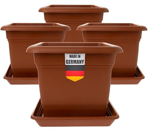 2friends Pflanzkübel Eckig 28x28 Terracotta 4er Set - Robuster Blumentopf Groß für Draußen Idealer Topf für Tomatenpflanzen, Pflanztöpfe Eckig Kunststoff für Garten & Balkon