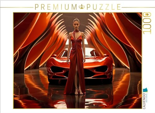 CALVENDO Puzzle Modernes Concept Design Auto in Rot mit junger Frau | 1000 Teile Lege-Größe 64 x 48 cm Foto-Puzzle für glückliche Stunden