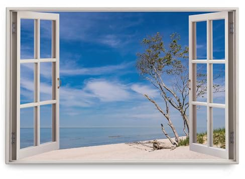 Paul Sinus Wandbild 120x80cm Fensterbild Strand Sand Meer blauer Himmel Sommer