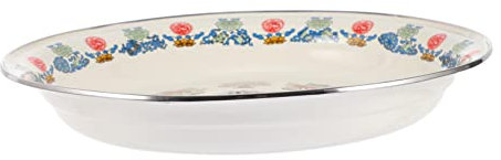 Cabilock Plato Esmaltado Retro de Chino con Diseño Floral Plato de Frutas para Servir Snacks Postres y Comidas Casa