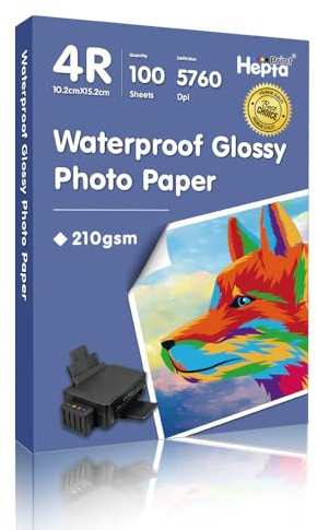 Hepta Print 100 Blatt Glänzendes Inkjet Fotopapier 10x15 cm 210g/m², mit Premium Hochglanz Advanced Kunstharz beschichtet 4R Glänzend Fotokarten für Canon Epson HP Tintenstrahldrucker (100Blatt)