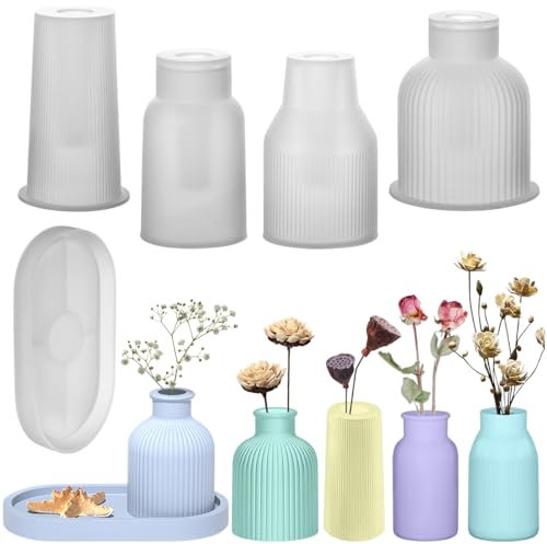 5 Stück Vase Silikonformen,DIY Vasen Harz Formen,Vase Form Harz Gießen Formen,Vase Gießen Formen für die Herstellung von Stifthalter Vasen Make-up Pinsel dekorative Ornamente