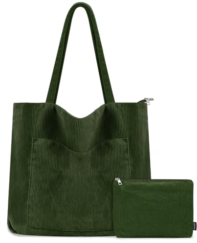 GASSDA Tote Bag Damen Cord Shopper Tasche Damen Groß Umhängetasche Handtasche Damen mit Kosmetiktaschen für Einkaufen Arbeiten Reisen und Schule