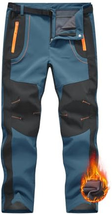 Rdruko Skihose Herren Wasserdicht Winter Softshellhose Winddicht Wanderhose Warme Winterhose Thermo Gefüttert Snowboardhose Trekkinghose mit Taschen (Graublau, M)