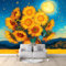 Fototapete 3D Panorama Wandbild Gemälde Sonnenblumen-Sternenhimmel 250x175 cm Art Fototapete Wandtapete Wohnzimmer Kinderzimmer Wanddeko Vlies Tapeten Poster TV Hintergrund Wandbilder