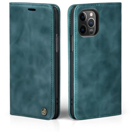LBH Handyhülle für Apple iPhone 12 Pro Max in Petrol Blau mit Karten- und Geldfach Smartphone Hülle mit Standfunktion Flip Case Schutzhülle Magnetverschluss Vintage