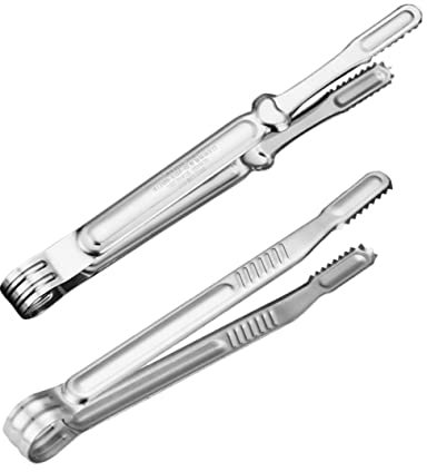 TINEASUR 2 Piezas Pinzas Para Bistec a La Barbacoa Pinzas De Mano De Obra Fina Servir Comida Pinzas Para Parrilla De Picnic Pinzas Para Tornear Carne Clip De Cocina Acero Inoxidable Silver