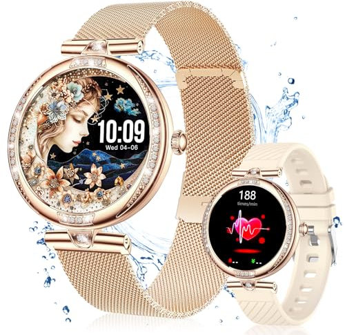 Vicloon Smartwatch Damen mit Telefonfunktion, 1.19 Zoll Touch-Farbdisplay, Fitnesstracker, Schlafmonitor, Menstruationszyklus, Pulsuhr, IP68 wasserdichte Sportuhr für iOS und Android, Roségold