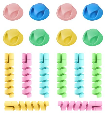 Cable Protector/Wire Repair/Silicone Spiral Cord Saver, 16Pcs USB Charger Cable Protector, Flexible Cable Wrap Strain Relief for Phone, Laptop, Headphone, Data Cord Saver, Pet Bite Resistant Cover