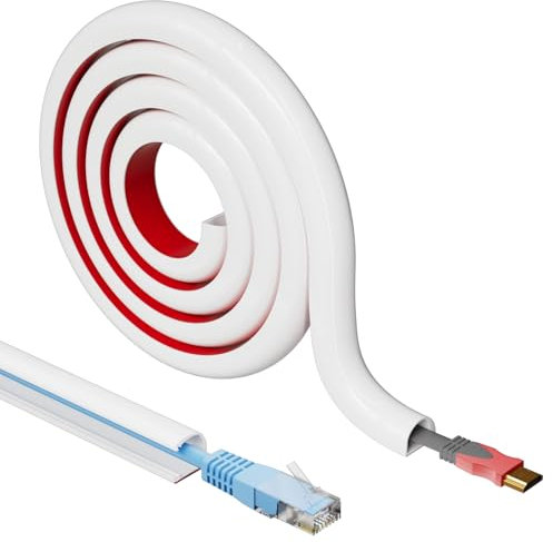 Cord Hider, 118 inch Wire Cable Hider Raceway Kit for 1 Cable, Silicone Material Hiding Wall Mount TV Powers Cords in Home Office, W0.59 H0.39in White