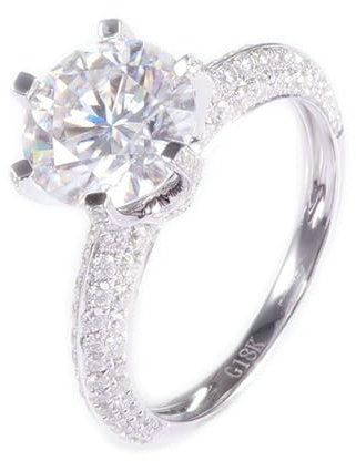 Wycian Hochzeitsringe Deko, Trauringe Weißgold 18K Größe 61 (19.4) 2 Moissanit 2Ct Rundschliff Weiß Gravur Für Verlobung Ring Damen Modeschmuck