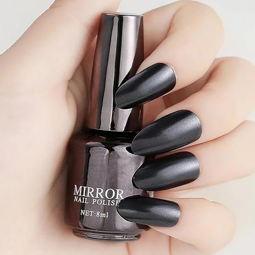 Chrome Finish Black Nail Polish - Quick Dry, Matte Effect, Metallic Varnish without UV - Perfect for DIY Nail Art, Home Manicure of Women and Girls