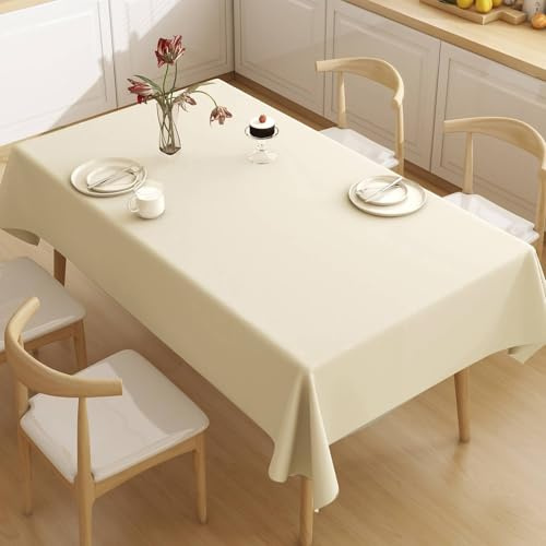 Homxi Tischdecke Couchtisch Rechteckig Klein,90 W x 140 L cm,Fleckabweisende Tischdecke PVC Einfarbig Beige Tischwäsche Tisch