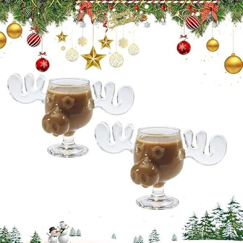 Fiorky Weihnachtsgläser National Weihnachtsurlaub, Moose Mug, ElchgläSer Christmas Vacation, Elch GläSer Moose Mug for Kaffee, Tee, Getränke (2 Stk)