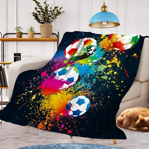 Decke FussballMotiv Kuscheldecke,Warm und Flauschig Kinder Fußball Decken Flanelldecke,mikrofaser Couchdecke Raumdekoration(Fußball A, 150x200cm)