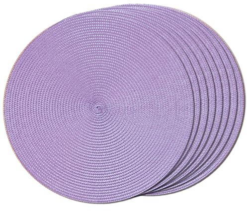 FunWheat Round Braided Placemats Set of 8 Table Mats for Dining Tables Woven Washable Non-Slip Place mats 15 inch(Lavender Purple,8pcs)