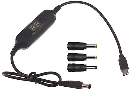 FackLOxc USB C Adjustable Voltage Cable 5V to 1.2V-12V with LED Display | Multi-Tip Connector (2.5mm/3.5mm/4.0mm/5.5mm) | Power Supply Cord for Toys, Games, Electronics & DIY Projects