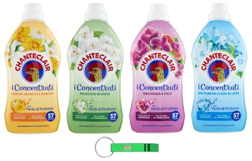 Testpaket Chanteclair I Konzentrat Weichspüler – 57 Waschgänge 4 Verschiedene Düfte, 4 x 1140ml + Beni Culinari Kostenloser Schlüsselanhänger