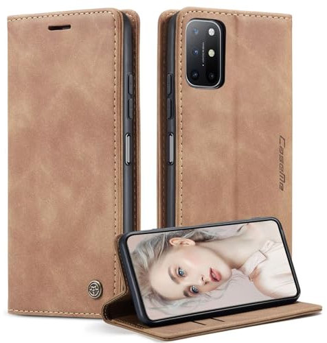 xinyunew Handyhülle für OnePlus 8T Hülle, Klapphülle Premium Lederhülle Klappbar Flip Case Tasche Magnet Kartenfach Standfunktion Klapphülle Schutzhülle für OnePlus 8T,Braun