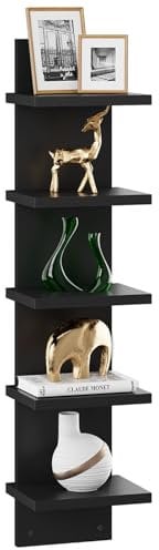 IBUYKE Estante vertical de 5 niveles, estante de pared flotante de almacenamiento, estantería vertical decorativa para el hogar, dormitorio, decoración de oficina WBC009B