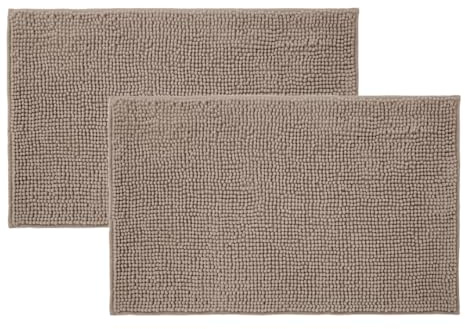 Allure Pack of 2 Chenille Bobble Bath Mat Non Slip 50 x 80cm - Soft, Absorbent, Easy Care (Mocha)