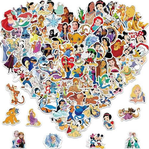 100PCS Cartoon Style Stickers Pack for Kids,Waterproof Vinyl Stickers Bulk - Cute Princess & Movie Character Decals for Water Bottles, Laptops, School Rewards, Party Favors (Cartoon Movie Character)