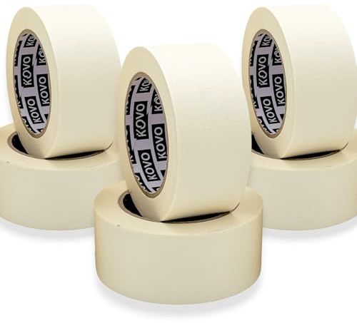 KOVO 6 Rolls Wide Masking Tape 48mm x 50m - Heavy Duty Painters Tape for Painting and Decorating, Easy Removal Masking Tape, Multi Surface Paper Tape - Ideal Clean Paint Lines 6 Premium Tapes White
