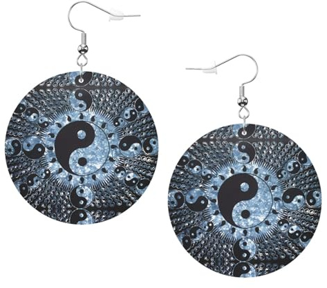 Leder baumeln Ohrringe - Ying Yang Diagramm gedruckt Creolen für Frauen & Mädchen, perfektes Accessoire für Kostümpartys, Einheitsgröße, Leder