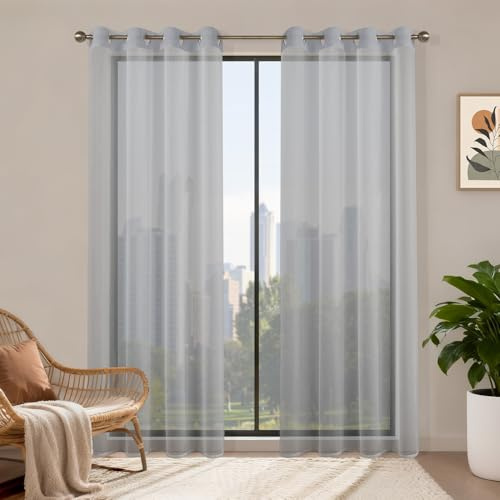 Runyéla Voile Gardinen mit Ösen 2er Set, H 220 x B 140 Stores Gardinen Grau Transparent, Vorhänge Durchsichtig, Ösenvorhang Schlaufenschal für Schlafzimmer Wohnzimmer Küche Sheer Curtains