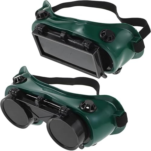 Dranvosk 2Pcs Welding Goggles Flip-Up Safety Glasses,Adjustable Fit Green Plastic Frame for Welding & Cutting Torch (Plastic)
