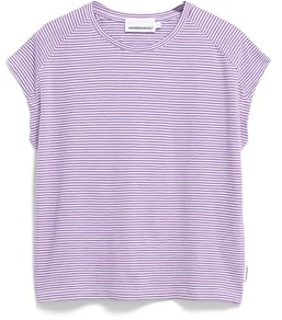 ARMEDANGELS Damen T-Shirt aus Bio-Baumwolle ONELIAA Lovely Stripes Loose Fit Oatmilk-Orchid L