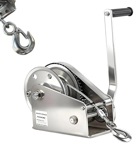 Cabestrante de Cable Manual, 1200lbs Cabrestante Manual con Freno y Cable，Acero Inoxidable Cabrestante para Remolque Manual para Levantar y Remolcar, Carga 500 kg de Fuerza de Tracción