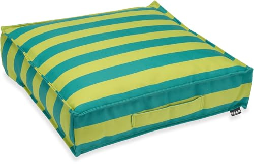 H.O.C.K. Riviera Stripe Outdoor Matratzenkissen – 50x50x10 cm Bodenkissen mit Tragegriff – Wetterfest, UV-Beständig & Schmutzabweisend – Handmade in Germany (Green Petrol)